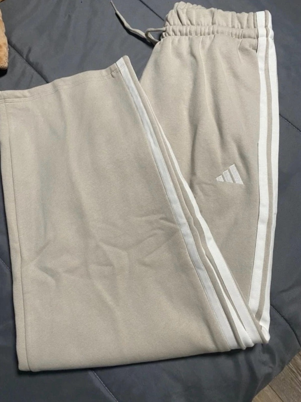 adidas Light Beige Track Pants with White Stripes